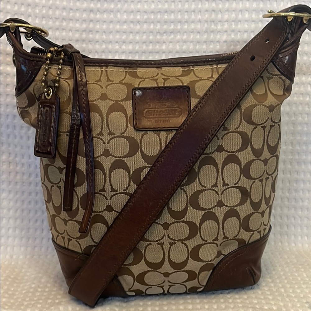 Coach Tan and Brown Signature Cross Body Bag